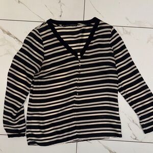 Zara Black and Cream Striped Button Down Shirt